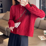 Red Sweater Cardigan 2024 Early Spring New Foreign Style Sweater Winter Thickened Jacket Fashion Trend-Outfit