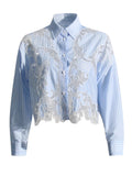 Toloer Stripe Retro See-Out Top Embroidery 2024 Autumn New Shirt Lace Female Short Style Advanced Sense-Outfit