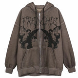 Women Plus Size Hooded Sweatshirt Printed Loose Fit Long Sleeve Zip-up Pullover with Pockets Ladies Hoodies