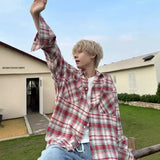 Grinding Plaid Long-Sleeved Shirt Men And Women Cleanfit Handsome Couple The Same Fried Street