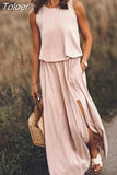 Summer Women Loose Sleeveless Long Dress Solid Color O Neck Slit Vestidos Midi Elegante Branco Office Lady