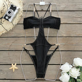 Solid Color Sling With High Open-Fork One-Piece Swimsuit Woman 2025 New All-In-One Sexy
