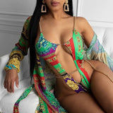Sexy Hollow Out One Piece Swimsuit Women Chain Swimwear Print Bodysuit Backless Monokini Brazilian Bathing Suits Beach