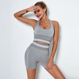 Seamless Women Set Bra Shorts Workout Sportswear Gym Clothing Fitness Long Sleeve Crop Top High Waist Leggings Sports