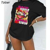 Fashion Short Sleeve Cartoon Letter Print Tshirt Casual Street Women Summer Cothing Tee