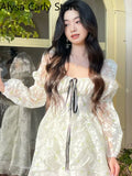 Party 2022 Spring Vintage Floral Dress Women Casual Korean Party Long Sleeve Fairy Dresses Female Evening High Street Sexy Mini