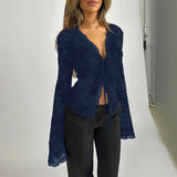 Autumn 2025 New Fashion Chiffon Shirt Small Fragrant Temperament Laded Horn Sleeve Top