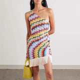 Women's Printed Oblique Shoulder Tuxedo Dress Fashion Bag Hipless Women