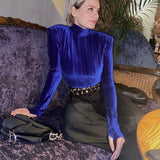 Sexy Rib Velvet High Neck Backless Long Sleeve with Mittens Fingerless