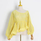 Hollow Out Tees Tops For Women Loose O Neck Long Sleeve Lace Up Asymmetrical Hem T Shirts Female 2022 Spring