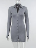 Women Mini Dress Button Turn Down Collar Long Sleeve Bodycon Casual Fashion Autumn Ladies Elegant Sexy Shirt