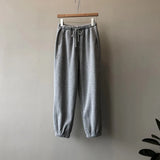 Women's Fleece Lined High Waist Sweat Pants 2022 Winter New High Waist Loose Cropped