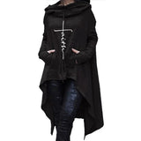 New Faith Letter Embroidered Long Hoodies Women Long Sleeve Irregular Hem Pocket Sweatshirt Female Plus Size Pullover