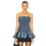 Hot Babes Dress 2025 Autumn And Winter New Word Collar Splicing Lotus Leaf Side Cowboy Corset Dress Dress