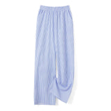 Women’s Summer Striped Print cleanfit Loose Long Pants Casual Elastic High Waist Lounge Street Trousers with Pockets-Outfit