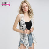 Jastie Asymmetric Open Stitch Cardigan Summer Beach Boho Hippie People Style Crochet Knit Embroidery Blouse sleeveless Vest