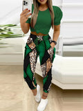 Women's Two Sets Of Short-Sleeved Commuting Print Trousers