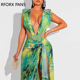 Women Elegant Sexy All Over Print Lace Up Rhinestone Backless Vacation Beach Bikinis Does Set-Outfit