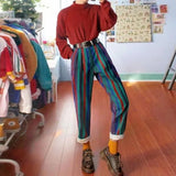 Woman Pants High Waist Wide Leg Pants Streetwear Woman Casual Straight Stripped Plaid Pant Loose Sweatpants Trousers 1022-1