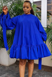 Casual A-line Puff Sleeve Round Neck Short