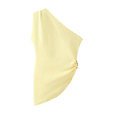 New Spring Style Pleated Asymmetrically Trimmed Solid Color Blouse 0085330-Outfit