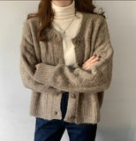 Oversize Women's Sweaters Autumn Winter sweater Vintage buttons O Neck Cardigans Single Breasted Puff Sleeve Loose