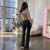 Winter Sports Style Low-Rise Curly-Billing Trousers Street Hot Girls Solid Color Leisure