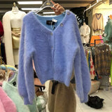 Color Mink Cashmere Pink Cardigan New Korean Autumn Winter Thick Soft Single Breasted Knitting Loose Sweater