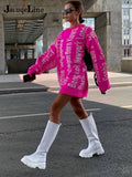 2022 Letter Knitted Oversize Women Dress Sweater Y2K Fashion O Neck Long Sleeve Mini Party Dresses Autumn