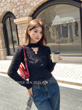 Xixi 2025 Autumn White Label New Temperament Lace V Word Hanging Neck Bottom Shirt 100 Women