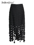 Summer Irregular Hem Skirt For Women High Waist A Line Tassels Hem Midi Solid Skirts Female Clothing Fashion