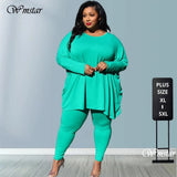 Plus Size Two Piece Sets for Womens Elastic Waist Long Sleeves Round Neck Solid Casual Loose Wholesale