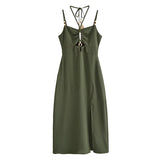 Esseeded Slinged Sling Dress 2025 Summer Sexy Show-Back High-Waist Side Open-Peking Fan Flute