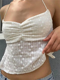 Floral White Crop Tops Fairycore 00s Retro Halter Camis Y2K Aesthetics Sexy Backless Mini Vest Summer Boho Beach Tank-Outfit