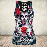 Skull Print Tank Top Women Halloween Cotton Sleeveless Tee Shirt Workout Black Vest