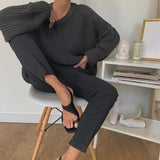 WOTWOY Elegant Autumn Oversized Sweater Women Solid Loose Knitted Sweaters Women Long Sleeve Pullover Female Jumper Cashmere