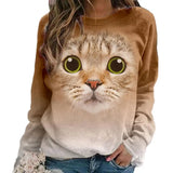 Ladies 3D Cartoon Cat Print T Shirt Women O-Neck Long Sleeve Casual Loose Clothing Tee Female Tops 5XL