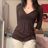 Vintage Brown V Neck Short Sleeve Tee-Outfit