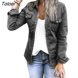 Jacket With Fur Black Jean Jacket Denim Jacket Mid Length Denim Shirt Coat Fashion New Slimming Solid Women Crop