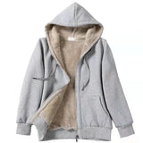 2025 New Autumn Women's Clothing Plush Hooded Long-Sleeved Solid-Colored T-Shirt Zip-Down Loose Coat