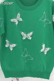 Summer Luxury Design Butterfly Nail Bead Short Sleeve Knit Sweater Korean Fashion Thin Casual Jumper Women Knitwear 2023 618-1-Outfit