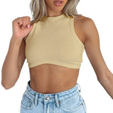 Toloer Women's New Women's Sexy Sleeveless Round Neck Rib Knit Vest Crop