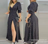 2023 Women's Wear E-Commerce New Black-And-White Wave Dot Printed Dress Women-Outfit