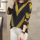 Women Autumn O-neck Slim Knitting Pullovers Long Sleeve Loose Lady Winter Korean-style All-match Printed Chic