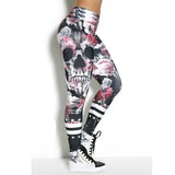 Women Fashion Skull Print High Waist Skinny Legging Pants Sexy Ladies Casual Long Jeggings Pant Trousers Black