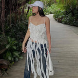 Ruffle Fringe Asymmetric Crop Top Girly Y2k Streetwear Sexy Summer Tank Tops Fairycore Camisole