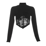 New Women's High-Necked Lace Clad Tops In Autumn