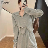 Suits Womens Fall/winter 2022 New Double-headed Zipper Short Hoodies Sweatshirt Tie-leg Casual Pants Two Piece