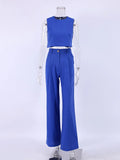 Ladies Office 2 Pieces Women Sets Cropped Vest And Pleated Wide Leg Pants Outfits Zip Casual Summer 2022 Green