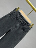 Women's Jeans High Waist Black Full Diamonds Straight Wide Leg Full Length Denim Pants 2024 Summer New Fashion 29L3958-Outfit